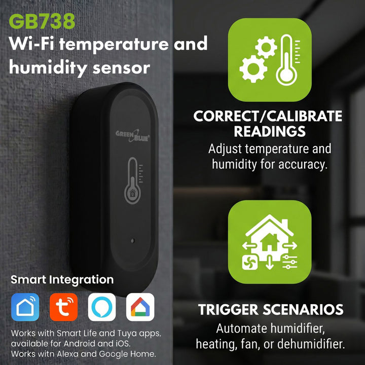 GreenBlue WLAN-Außensensor für Temperatur und Luftfeuchtigkeit, Android/iOS, 3,0 V DC, LR03x2, IP65, GB741, 2 Stück