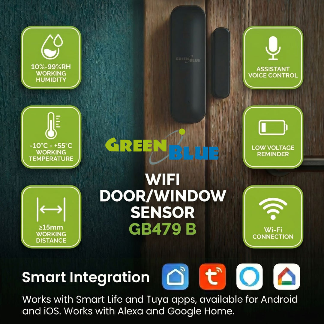 Drahtloser Reed-Schalter / WLAN-Öffnungssensor von GreenBlue, Android/iOS, für Türen / Fenster, 3,0 V DC, LR03x2, GB479 B, 2 Sets