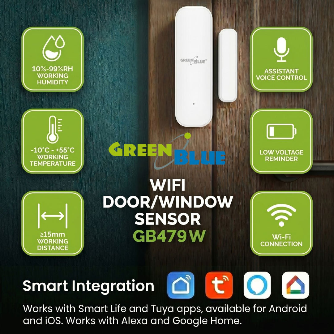 Drahtloser Reedschalter / WLAN-Öffnungssensor von GreenBlue, Android/iOS, für Türen / Fenster, 3,0 V DC, LR03x2, GB479 W, 2 Sets