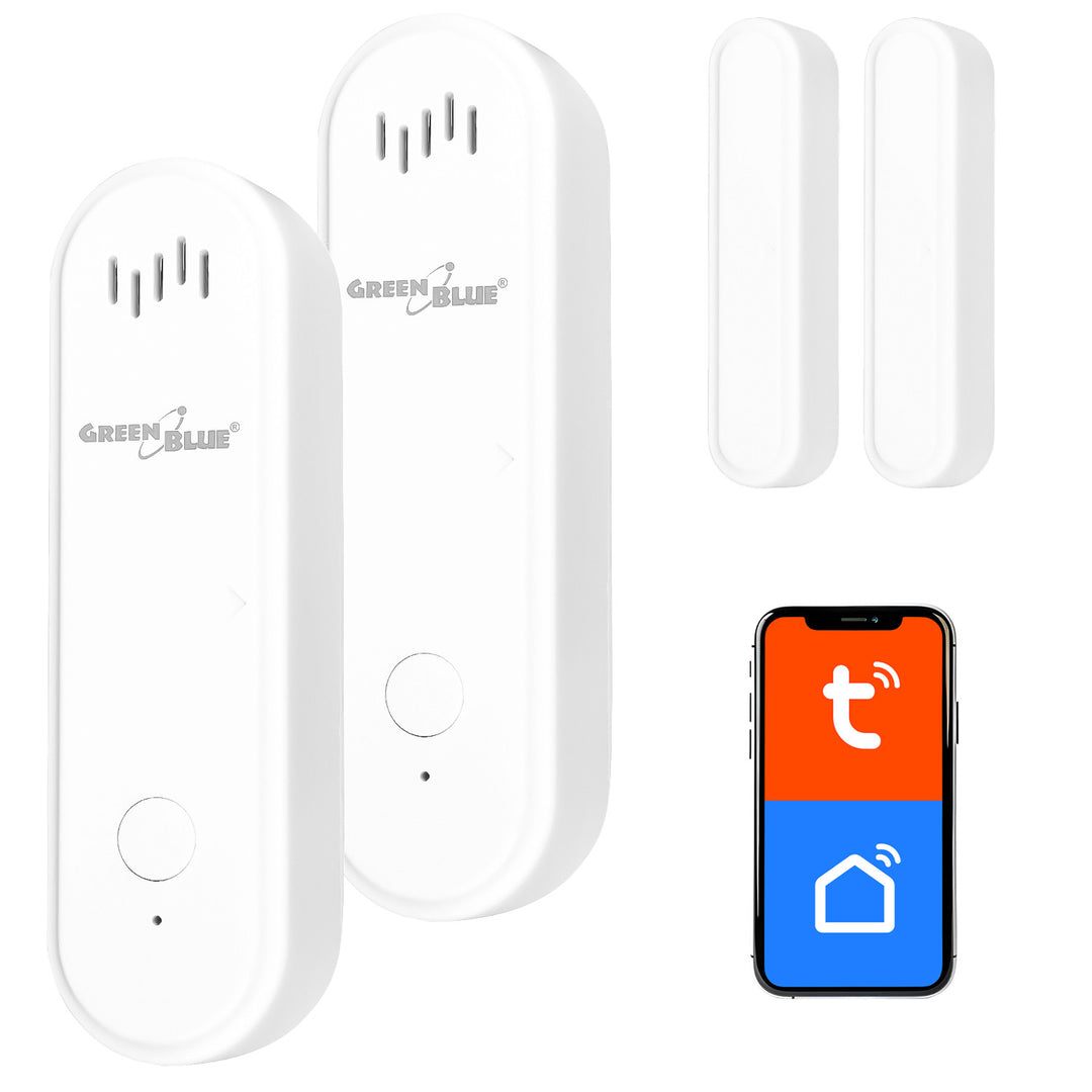 Drahtloser Reed-Schalter / WLAN-Öffnungssensor von GreenBlue, Android/iOS, für Türen / Fenster, 3,0 V DC, LR03x2, mit Alarm, GB478, 2 Sets