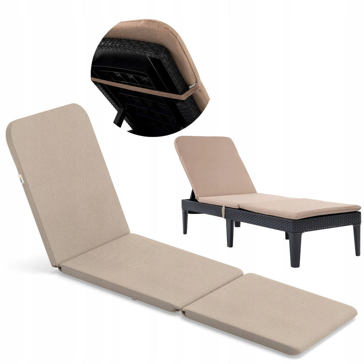 Kissen für den Liegestuhl „Jaipur“, Farbe: Beige, Stoff S-550 Melange, Größe 190 x 60 cm, zwei Befestigungssysteme, wasserabweisend, vollständig waschbar, Melange S-21, 2 Stück