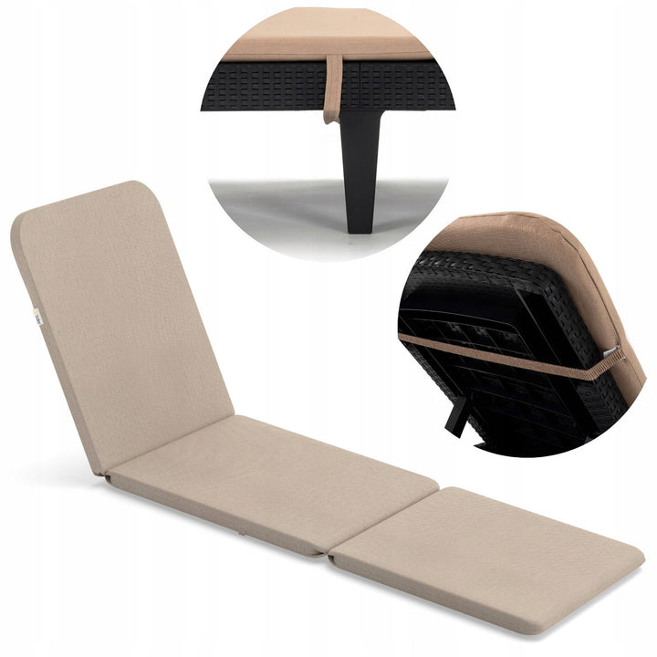 Kissen für den Liegestuhl „Jaipur“, Farbe: Beige, Stoff S-550 Melange, Größe 190 x 60 cm, zwei Befestigungssysteme, wasserabweisend, vollständig waschbar, Melange S-21, 2 Stück
