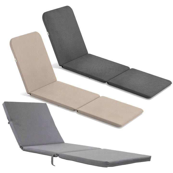 Kissen für den Liegestuhl „Jaipur“, Farbe: Dunkelgrau + Kissen für den Liegestuhl „Jaipur“, Farbe: Beige + Kissen für den Liegestuhl „Daytona“, Farbe: Grau