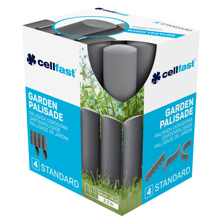 Cellfast-Gartenzaun, Holzoptik, frostbeständig, Länge 13,8 m, Farbe Graphit, 34-044