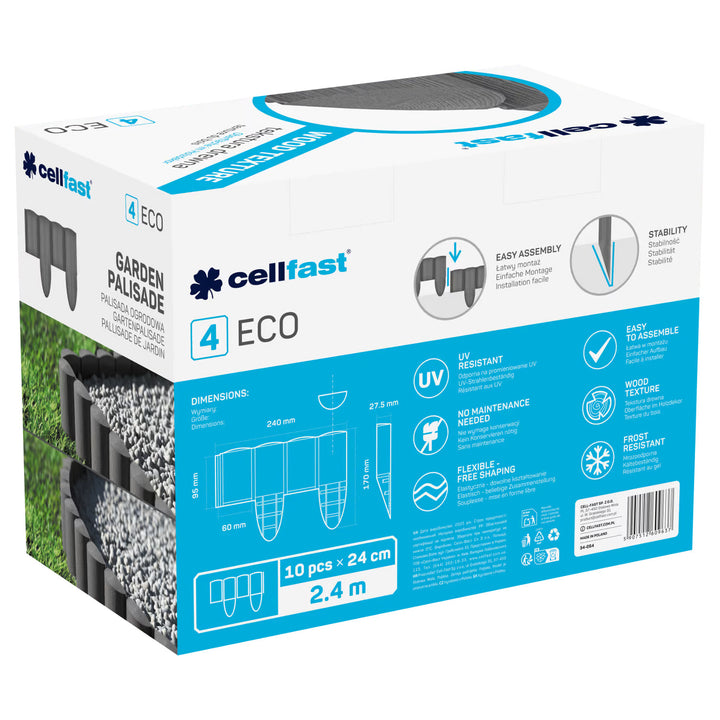 Cellfast-Gartenzaun, Holzoptik, frostbeständig, Länge 14,4 m, Farbe Graphit, 34-054