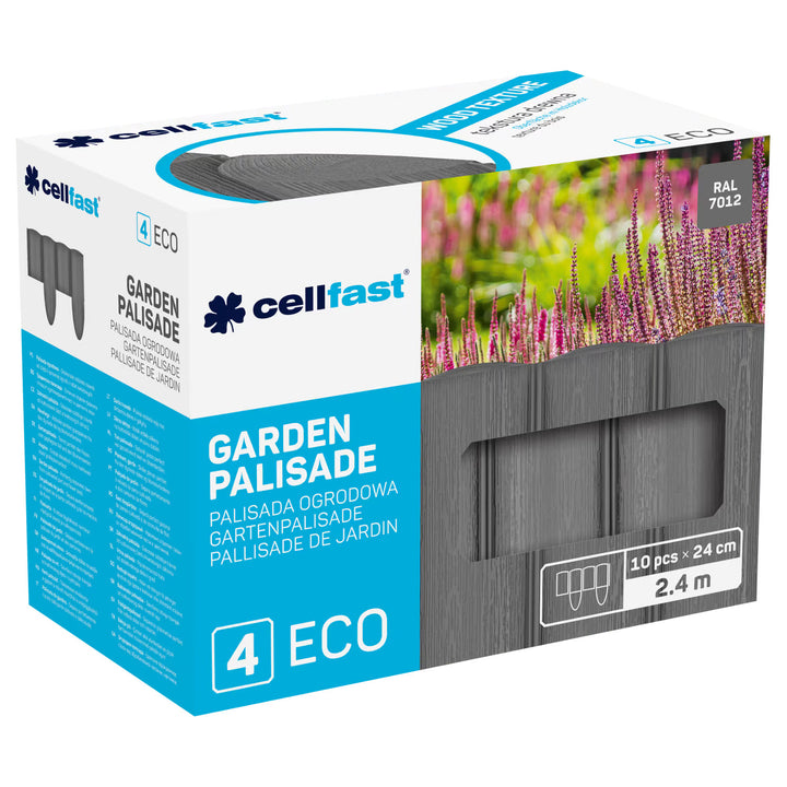 Cellfast-Gartenzaun, Holzoptik, frostbeständig, Länge 21,6 m, Farbe Graphit, 34-054