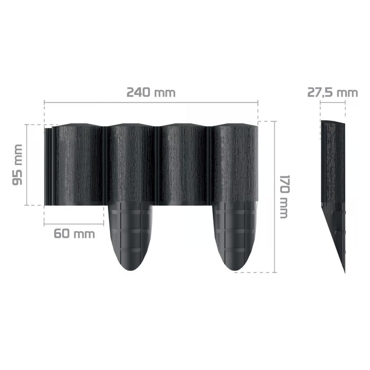 Cellfast-Gartenzaun, Holzoptik, frostbeständig, Länge 7,2 m, Farbe Anthrazit, 34-032