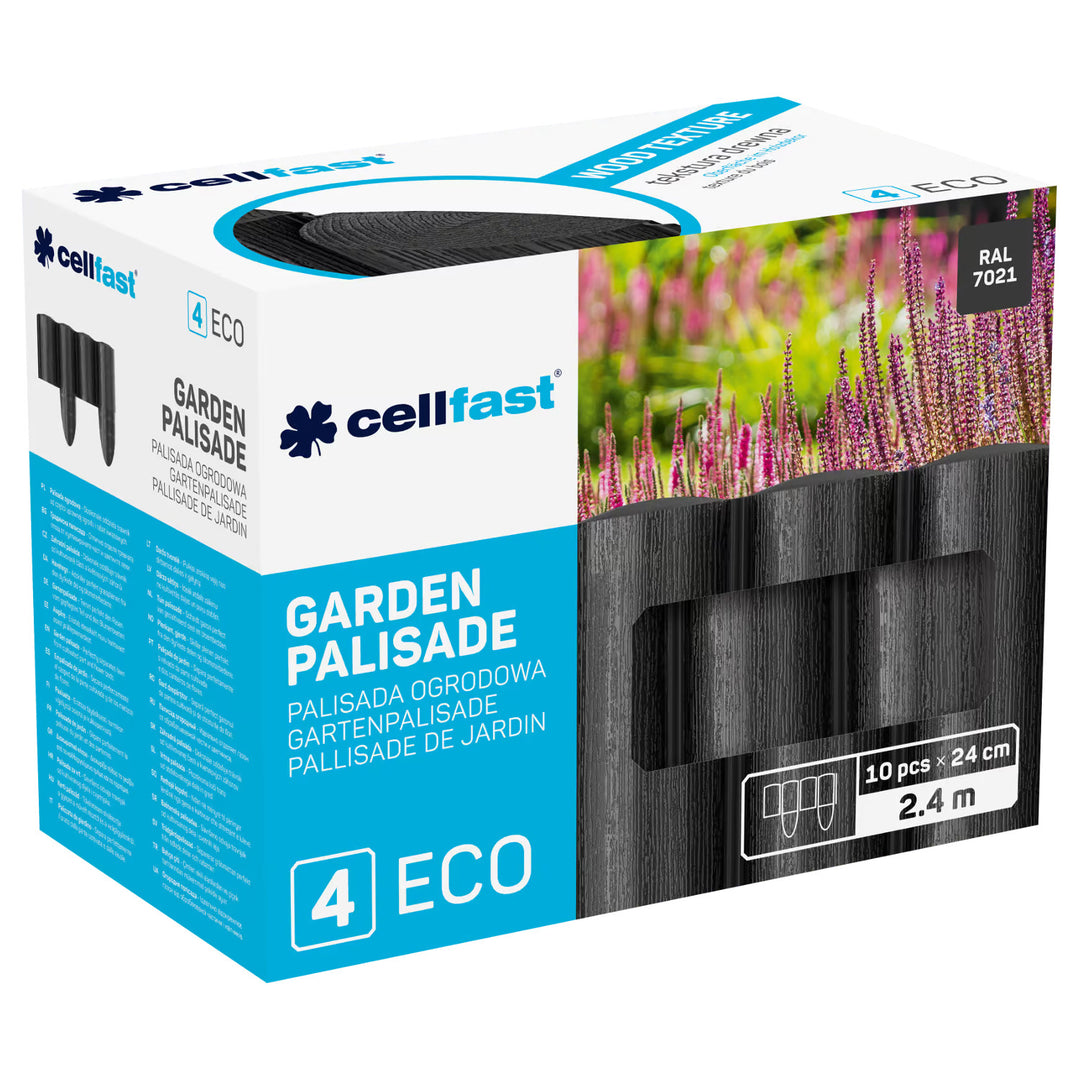 Cellfast-Gartenzaun, Holzoptik, frostbeständig, Länge 7,2 m, Farbe Anthrazit, 34-032