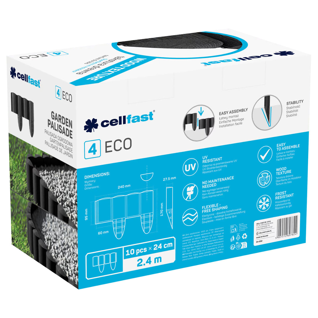 Cellfast-Gartenzaun, Holzoptik, frostbeständig, Länge 21,6 m, Farbe Anthrazit, 34-032