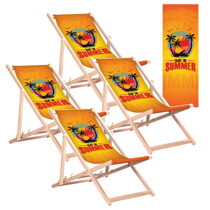 Klassischer Liegestuhl aus Buchenholz GreenBlue GB183 mit dem Aufdruck „Enjoy The Summer“, 4 Stück