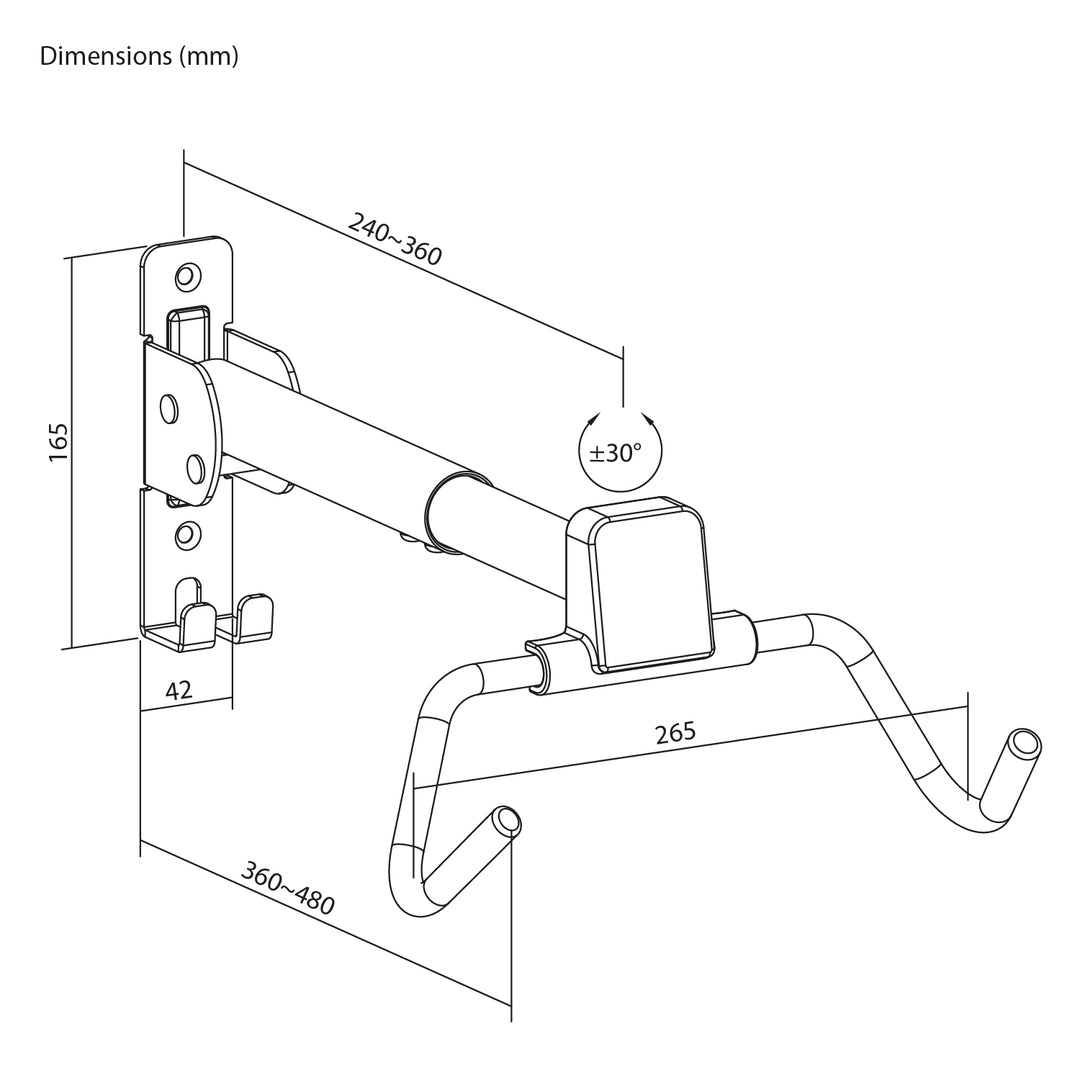 Maclean Fahrradhalterung / Wandhalterung, horizontal, Stahl, max. Belastbarkeit 30 kg, Winkelverstellbar, MC-172, 4 Stück