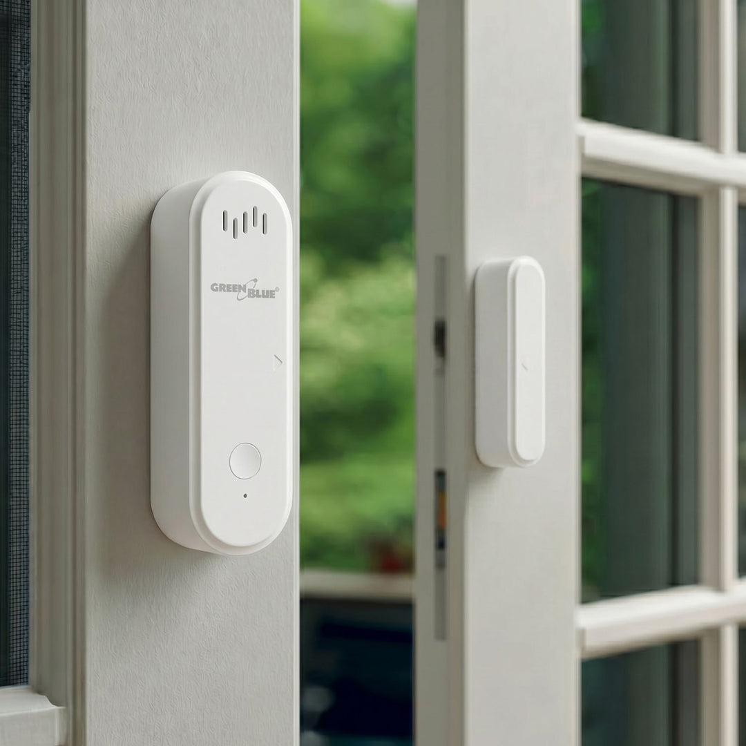Drahtloser Reed-Schalter / WLAN-Öffnungssensor von GreenBlue, Android/iOS, für Türen / Fenster, 3,0 V DC, LR03x2, mit Alarm, GB478 + 2x R-03 LR03 AAA-Alkalibatterie von Varta Industrial 4003