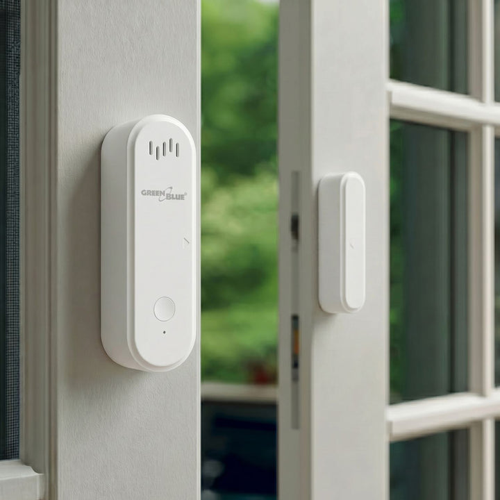 Drahtloser Reed-Schalter / WLAN-Öffnungssensor von GreenBlue, Android/iOS, für Türen / Fenster, 3,0 V DC, LR03x2, mit Alarm, GB478, 2 Stück + 4x AAA-Alkalibatterie Varta Industrial 4003