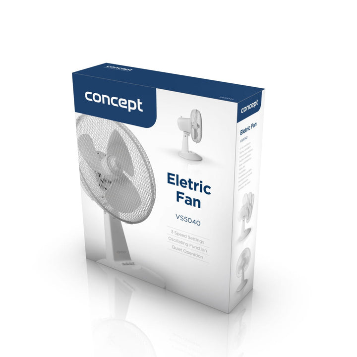 Concept-Tischventilator, Farbe: Weiß, 3 Geschwindigkeitsstufen, Schwenkfunktion, leiser Betrieb, neigungsverstellbar, VS5040
