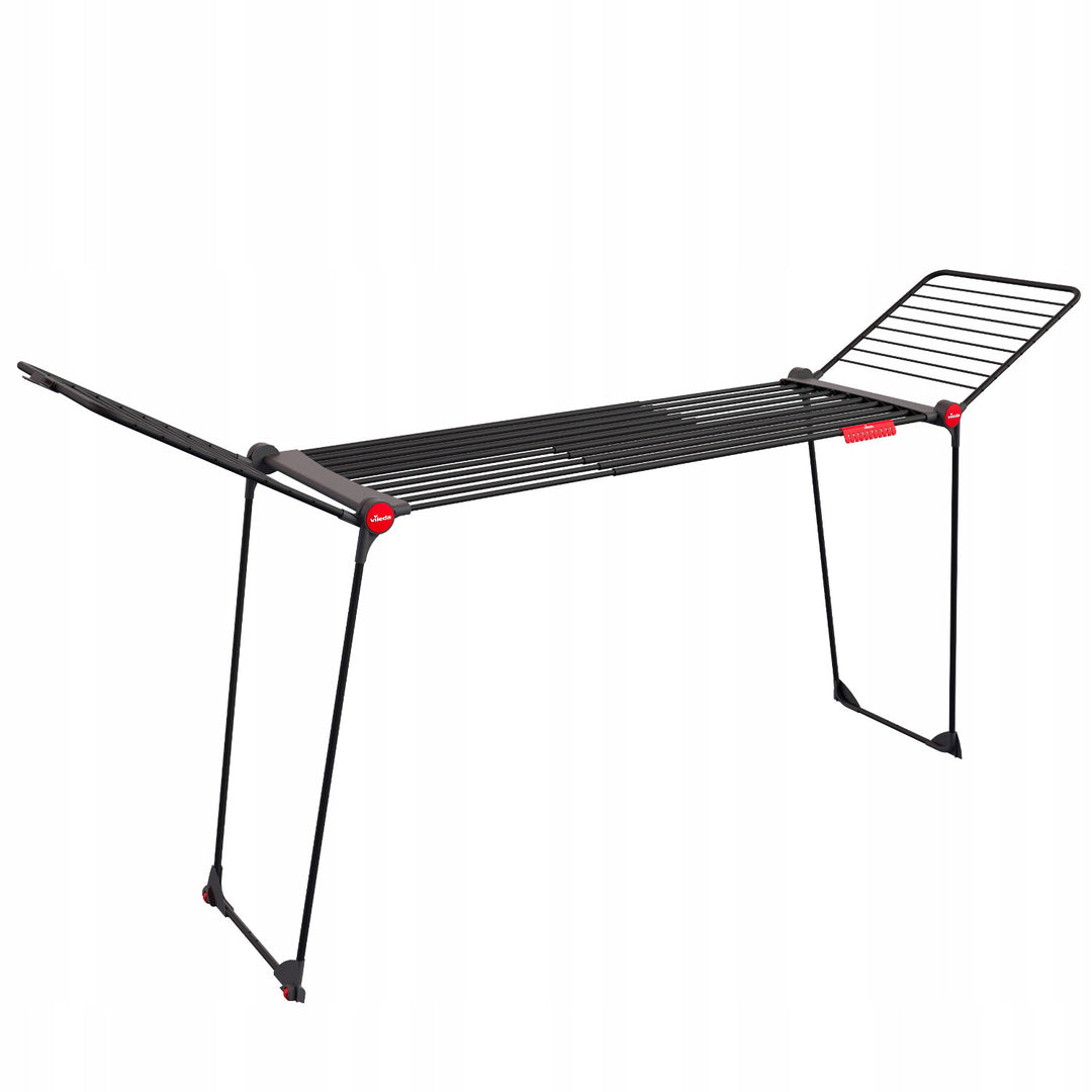 Wäscheständer Vileda Infinity Flex Ultimate, Farbe: Schwarz, bis zu 30 m Trockenfläche, ausziehbar, erhöhtes Gestell, Wäschehalter, integrierte Rollen, 179620