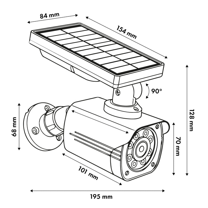 Solarbetriebene Attrappe einer Überwachungskamera, blinkende LED, Bewegungsmelder, LED-Beleuchtung, Aufkleber im Lieferumfang enthalten, SOL1800S/B, 4 Stück