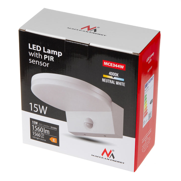 Maclean LED-Leuchte mit Bewegungsmelder, PIR-Bewegungsmelder, Farbe: Weiß, 15 W, IP65, 1560 lm, Lichtfarbe: Neutralweiß (4000 K) MCE344 W, 2 Stück