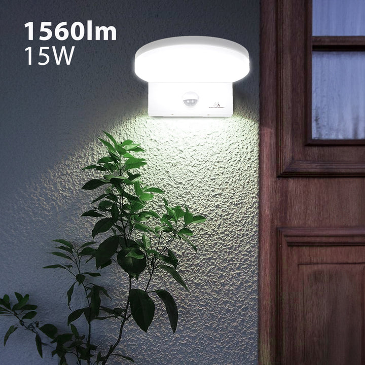 Maclean LED-Leuchte mit Bewegungsmelder, PIR-Bewegungsmelder, Farbe: Weiß, 15 W, IP65, 1560 lm, Lichtfarbe: Neutralweiß (4000 K) MCE344 W, 2 Stück