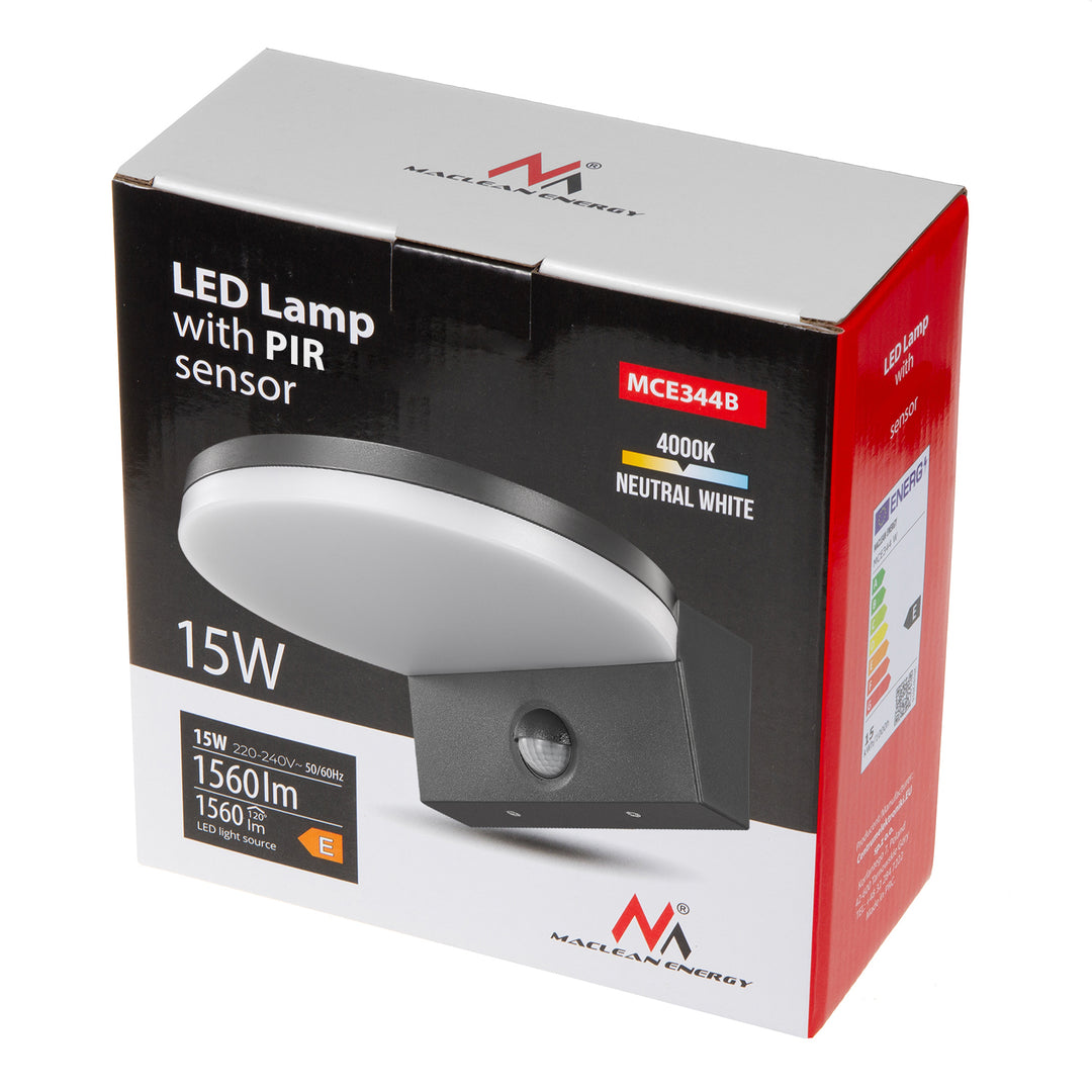 Maclean LED-Leuchte mit Bewegungsmelder, PIR-Bewegungsmelder, Farbe: Schwarz, 15 W, IP65, 1560 lm, Lichtfarbe: Neutralweiß (4000 K) MCE344 B, 2 Stück