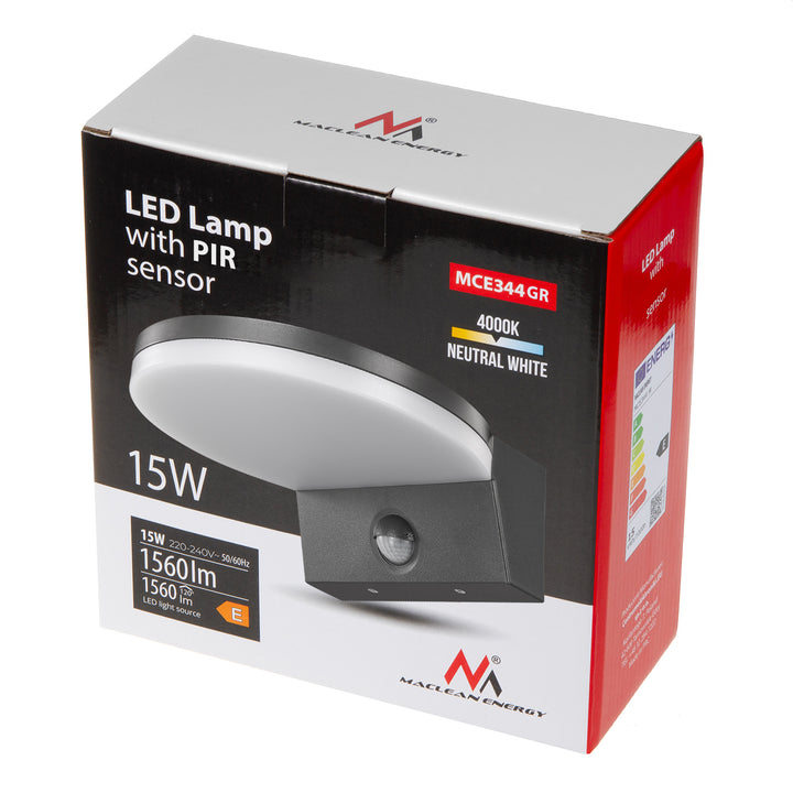 Maclean LED-Leuchte mit Bewegungsmelder, PIR-Bewegungsmelder, Farbe: Grau, 15 W, IP65, 1560 lm, Lichtfarbe: Neutralweiß (4000 K), MCE344 GR, 2 Stück