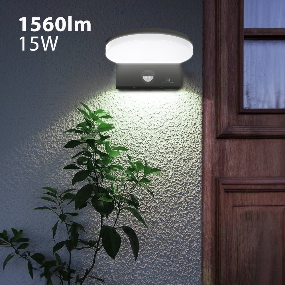 Maclean LED-Leuchte mit Bewegungsmelder, PIR-Bewegungsmelder, Farbe: Grau, 15 W, IP65, 1560 lm, Lichtfarbe: Neutralweiß (4000 K), MCE344 GR, 2 Stück