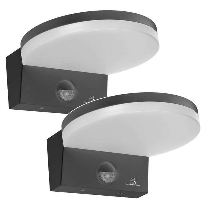 Maclean LED-Leuchte mit Bewegungsmelder, PIR-Bewegungsmelder, Farbe: Grau, 15 W, IP65, 1560 lm, Lichtfarbe: Neutralweiß (4000 K), MCE344 GR, 2 Stück