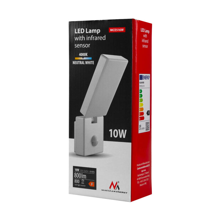 Maclean LED-Leuchte mit Bewegungsmelder, PIR-Bewegungsmelder, Farbe: Weiß, 10 W, IP65, 800 lm, Lichtfarbe: Neutralweiß (4000 K) MCE516 W, 2 Stück