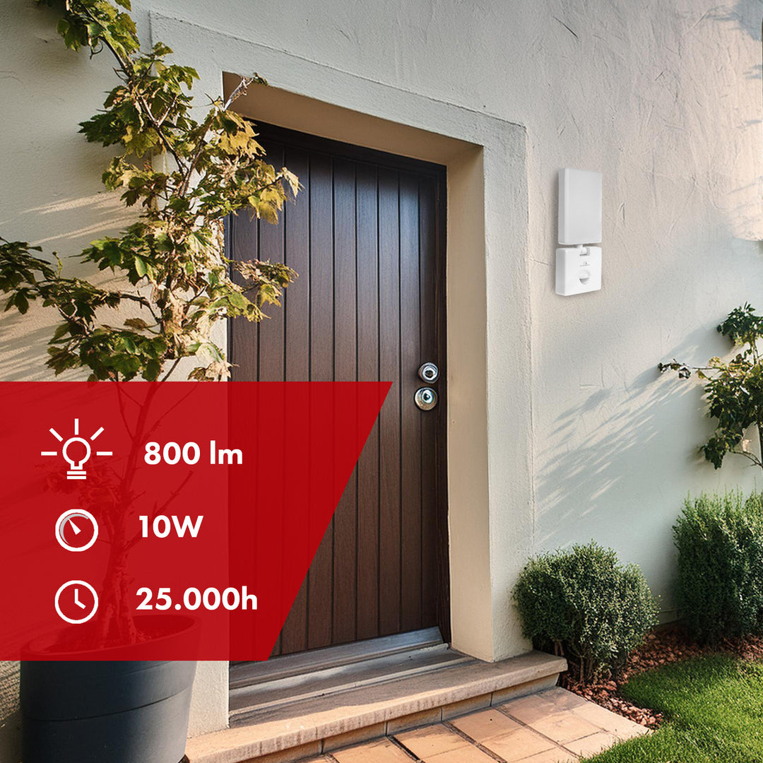 Maclean LED-Leuchte mit Bewegungsmelder, PIR-Bewegungsmelder, Farbe: Weiß, 10 W, IP65, 800 lm, Lichtfarbe: Neutralweiß (4000 K) MCE516 W, 2 Stück