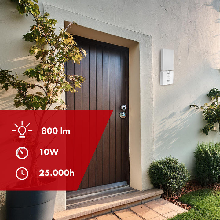 Maclean LED-Leuchte mit Bewegungsmelder, PIR-Bewegungsmelder, Farbe: Weiß, 10 W, IP65, 800 lm, Lichtfarbe: Neutralweiß (4000 K) MCE516 W, 2 Stück