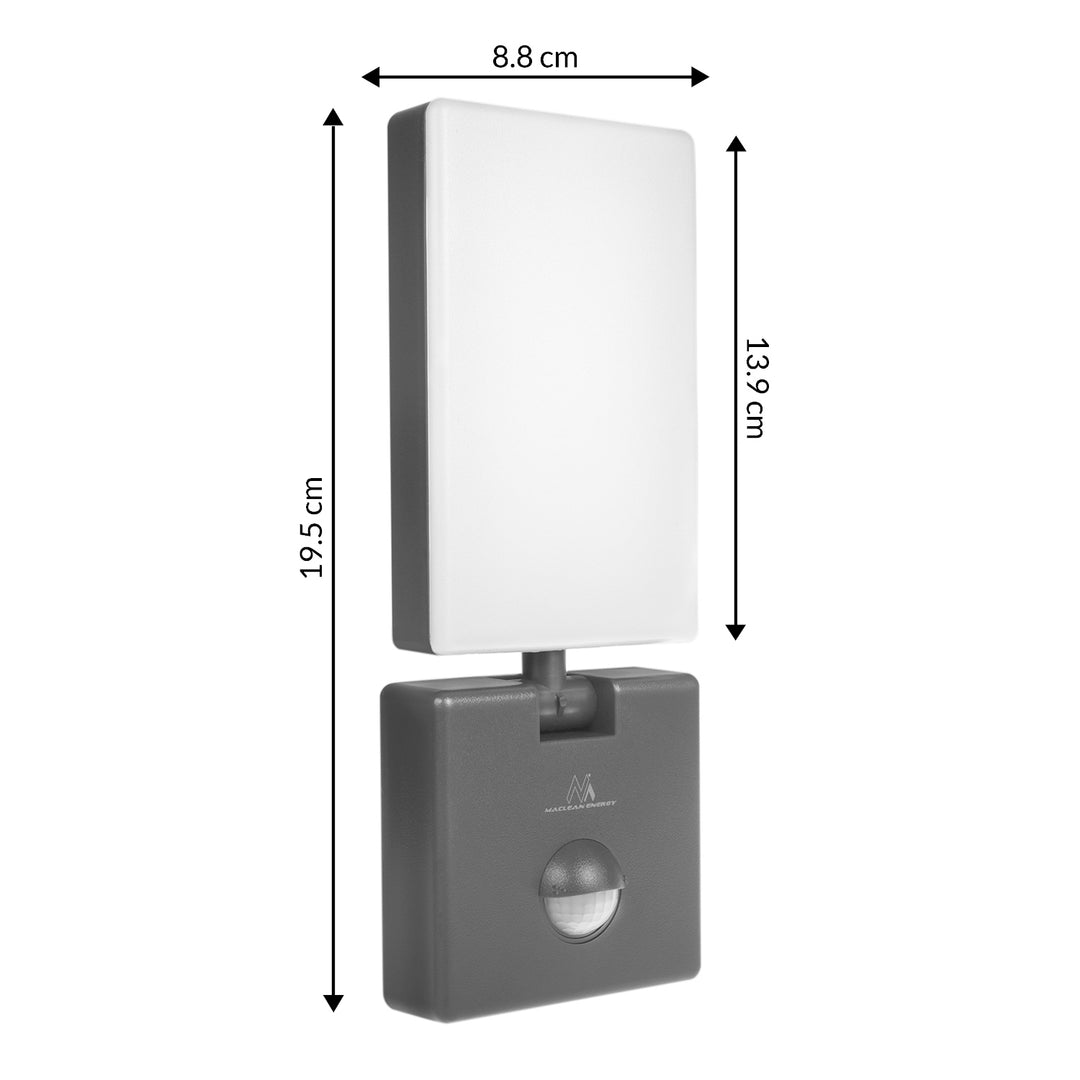 Maclean LED-Leuchte mit Bewegungsmelder, PIR-Bewegungsmelder, Farbe: Grau, 10 W, IP65, 800 lm, Lichtfarbe: Neutralweiß (4000 K) MCE516 GR, 2 Stück