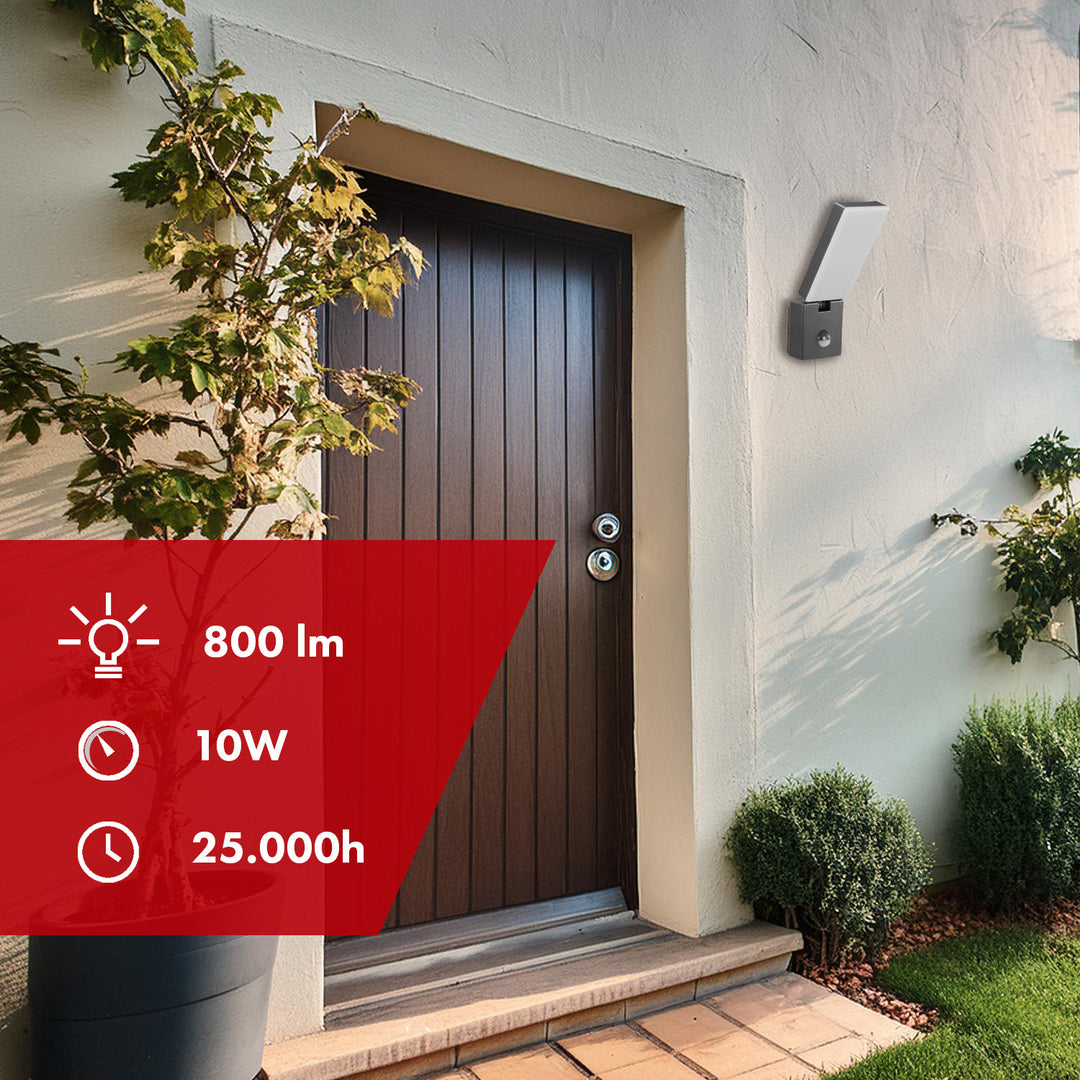 Maclean LED-Leuchte mit Bewegungsmelder, PIR-Bewegungsmelder, Farbe: Grau, 10 W, IP65, 800 lm, Lichtfarbe: Neutralweiß (4000 K) MCE516 GR, 2 Stück