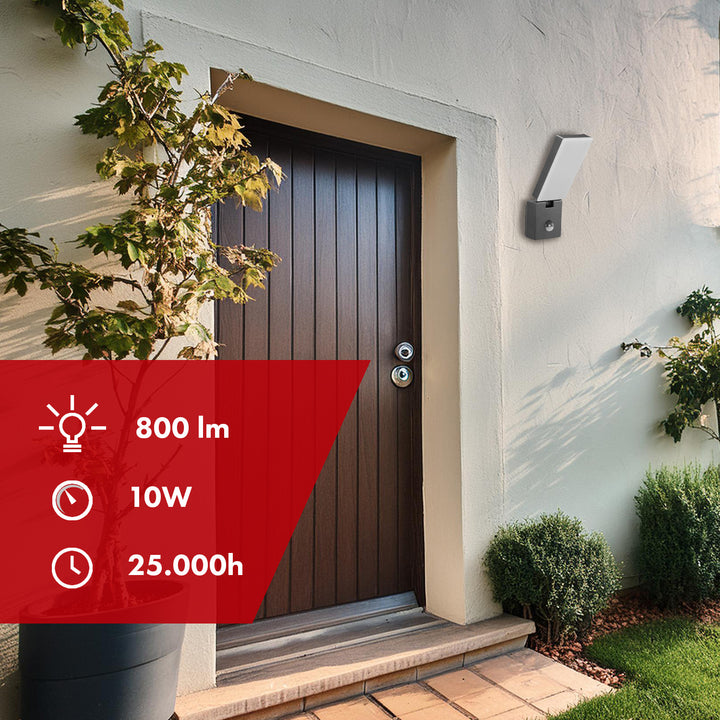 Maclean LED-Leuchte mit Bewegungsmelder, PIR-Bewegungsmelder, Farbe: Grau, 10 W, IP65, 800 lm, Lichtfarbe: Neutralweiß (4000 K) MCE516 GR, 2 Stück