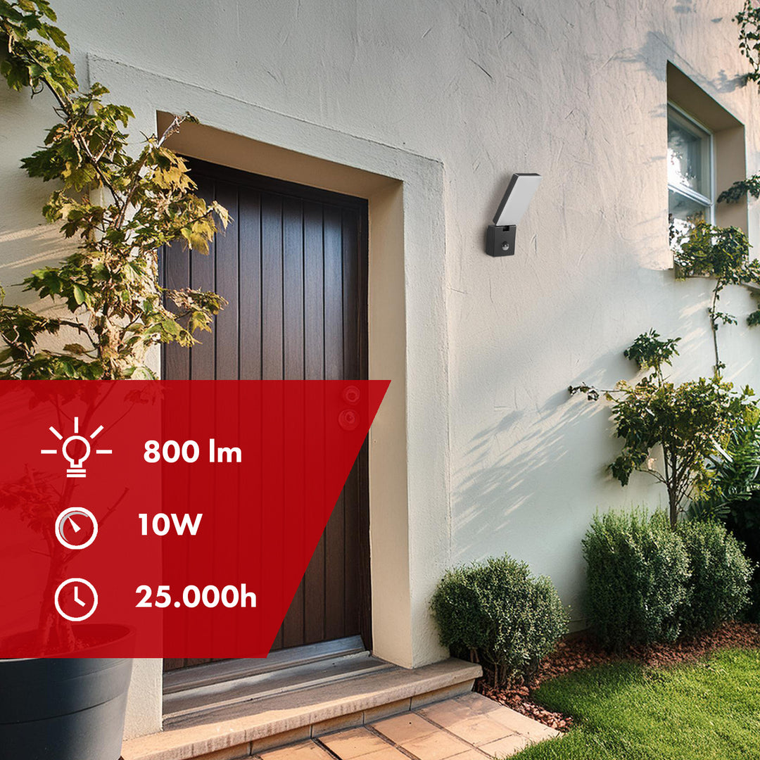 Maclean LED-Leuchte mit Bewegungsmelder, PIR-Bewegungsmelder, Farbe: Schwarz, 10 W, IP65, 800 lm, Lichtfarbe: Neutralweiß (4000 K) MCE516 B, 2 Stück