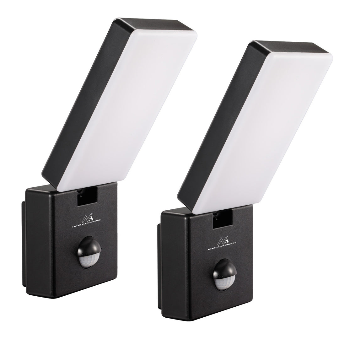 Maclean LED-Leuchte mit Bewegungsmelder, PIR-Bewegungsmelder, Farbe: Schwarz, 10 W, IP65, 800 lm, Lichtfarbe: Neutralweiß (4000 K) MCE516 B, 2 Stück