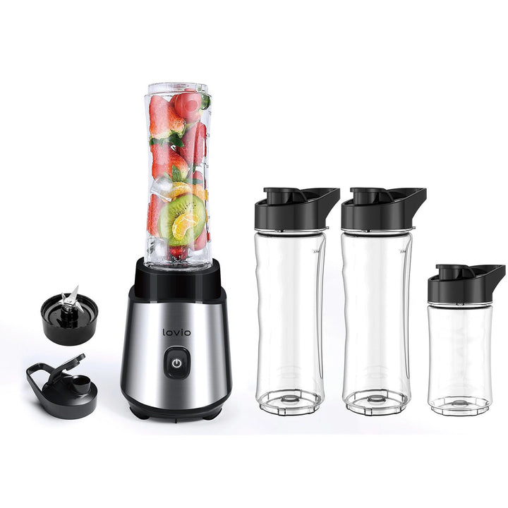 LOVIO Standmixer LVJBL001, Leistung 500 W, Glasbehälter 600 ml, 3 Flaschen