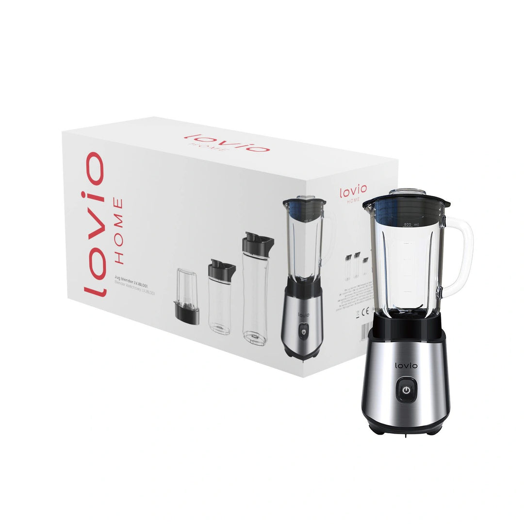 LOVIO Standmixer LVJBL001, Leistung 500 W, Glasbehälter 600 ml, 3 Flaschen