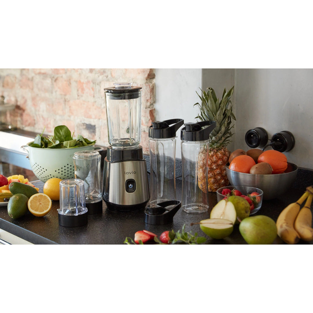 LOVIO Standmixer LVJBL001, Leistung 500 W, Glasbehälter 600 ml, 3 Flaschen
