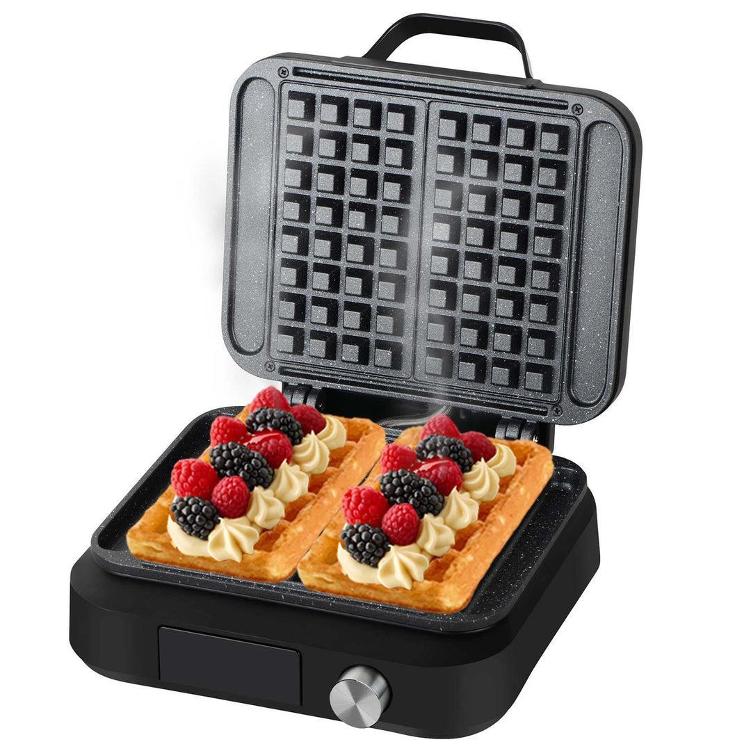 LOVIO PerfectCrisp Waffeleisen, 2 große Waffeln, 1500 W, 6 Bräunungsstufen, LVWF002BK