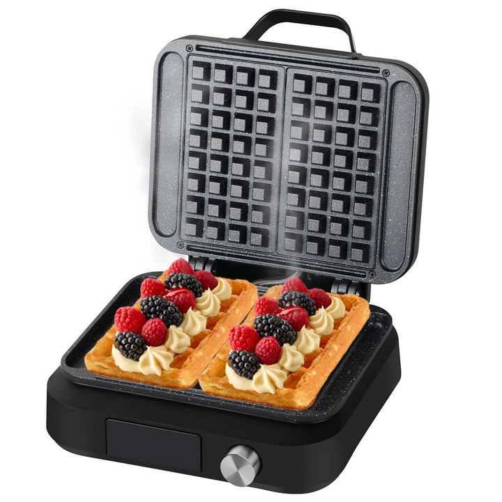 LOVIO PerfectCrisp Waffeleisen, 2 große Waffeln, 1500 W, 6 Bräunungsstufen, LVWF002BK