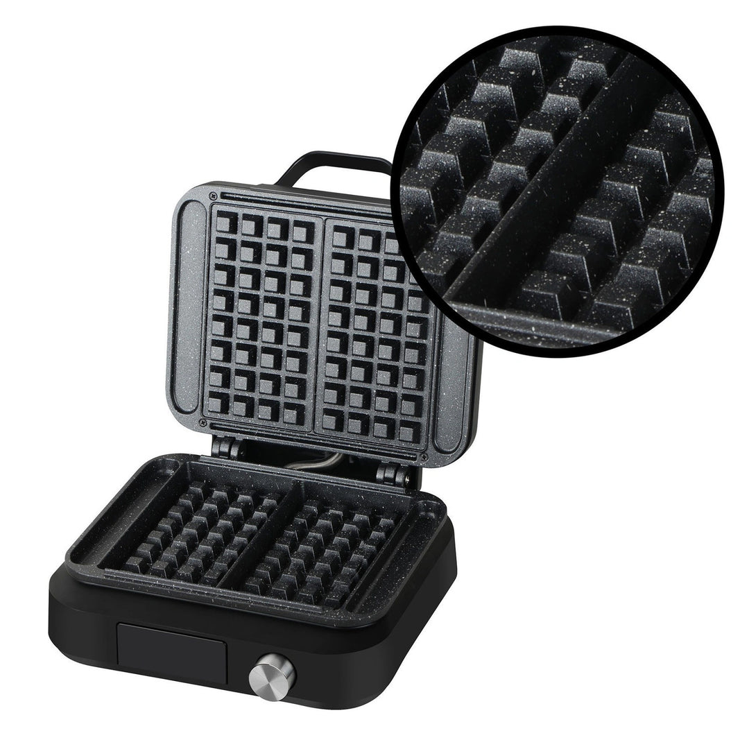 LOVIO PerfectCrisp Waffeleisen, 2 große Waffeln, 1500 W, 6 Bräunungsstufen, LVWF002BK