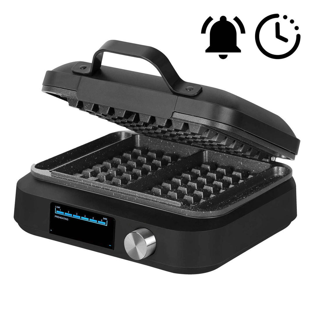 LOVIO PerfectCrisp Waffeleisen, 2 große Waffeln, 1500 W, 6 Bräunungsstufen, LVWF002BK