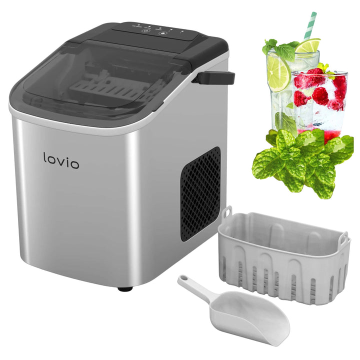 Lovio Crystal Ice Eiswürfelbereiter für den Hausgebrauch, aus Edelstahl, silberfarben, für die schnelle Eiszubereitung
