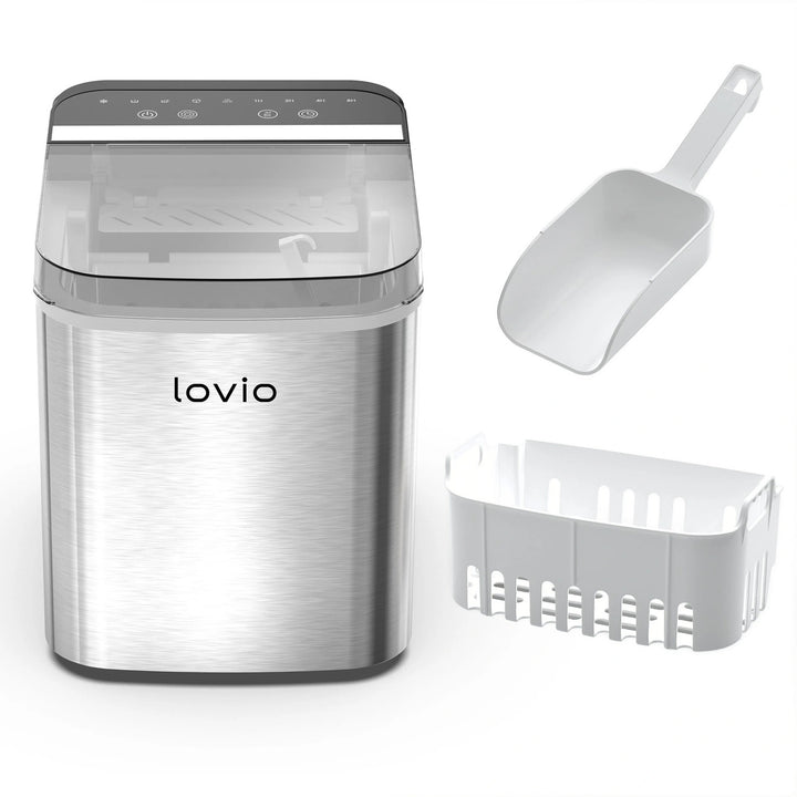 Lovio Crystal Ice Plus Eiswürfelmaschine für den Hausgebrauch, aus Edelstahl, silberfarben, für die schnelle Eiszubereitung