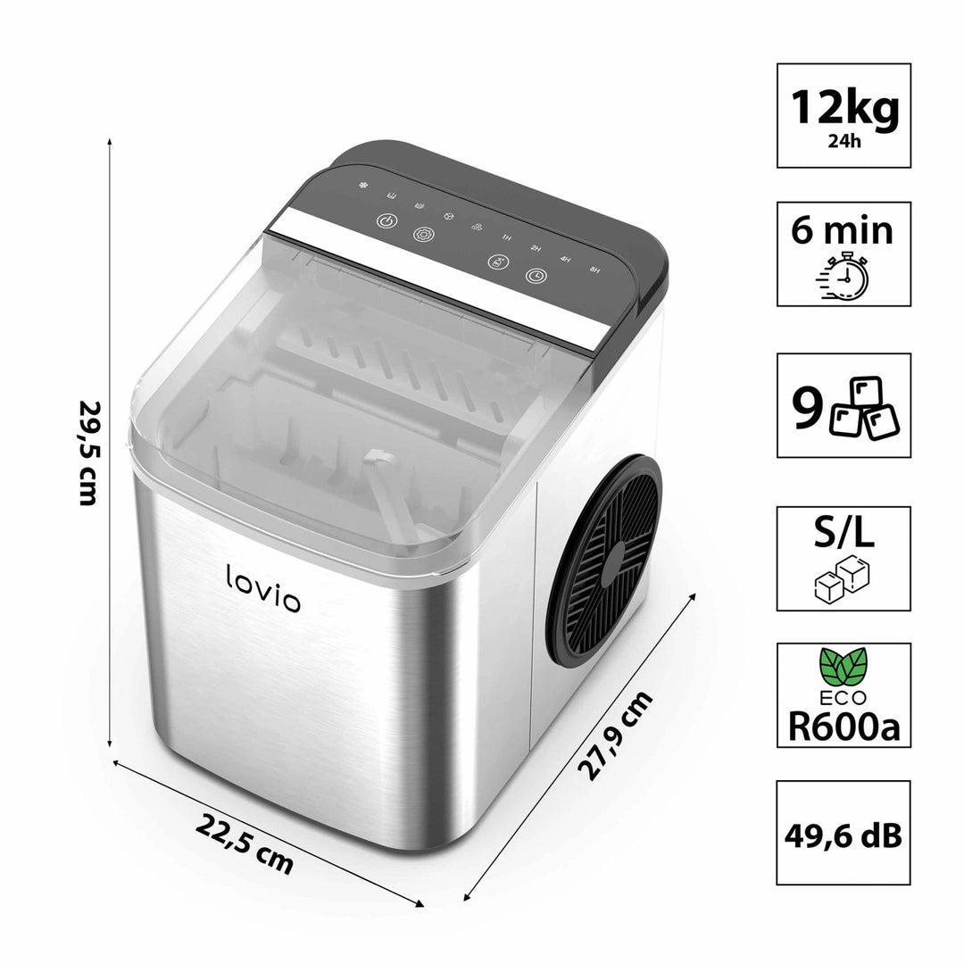 Lovio Crystal Ice Plus Eiswürfelmaschine für den Hausgebrauch, aus Edelstahl, silberfarben, für die schnelle Eiszubereitung