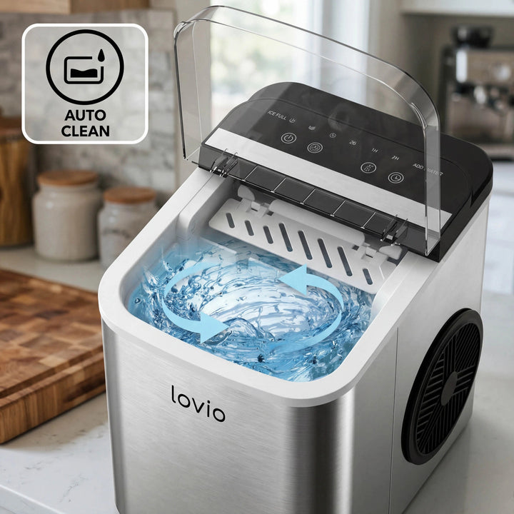 Lovio Crystal Ice Plus Eiswürfelmaschine für den Hausgebrauch, aus Edelstahl, silberfarben, für die schnelle Eiszubereitung