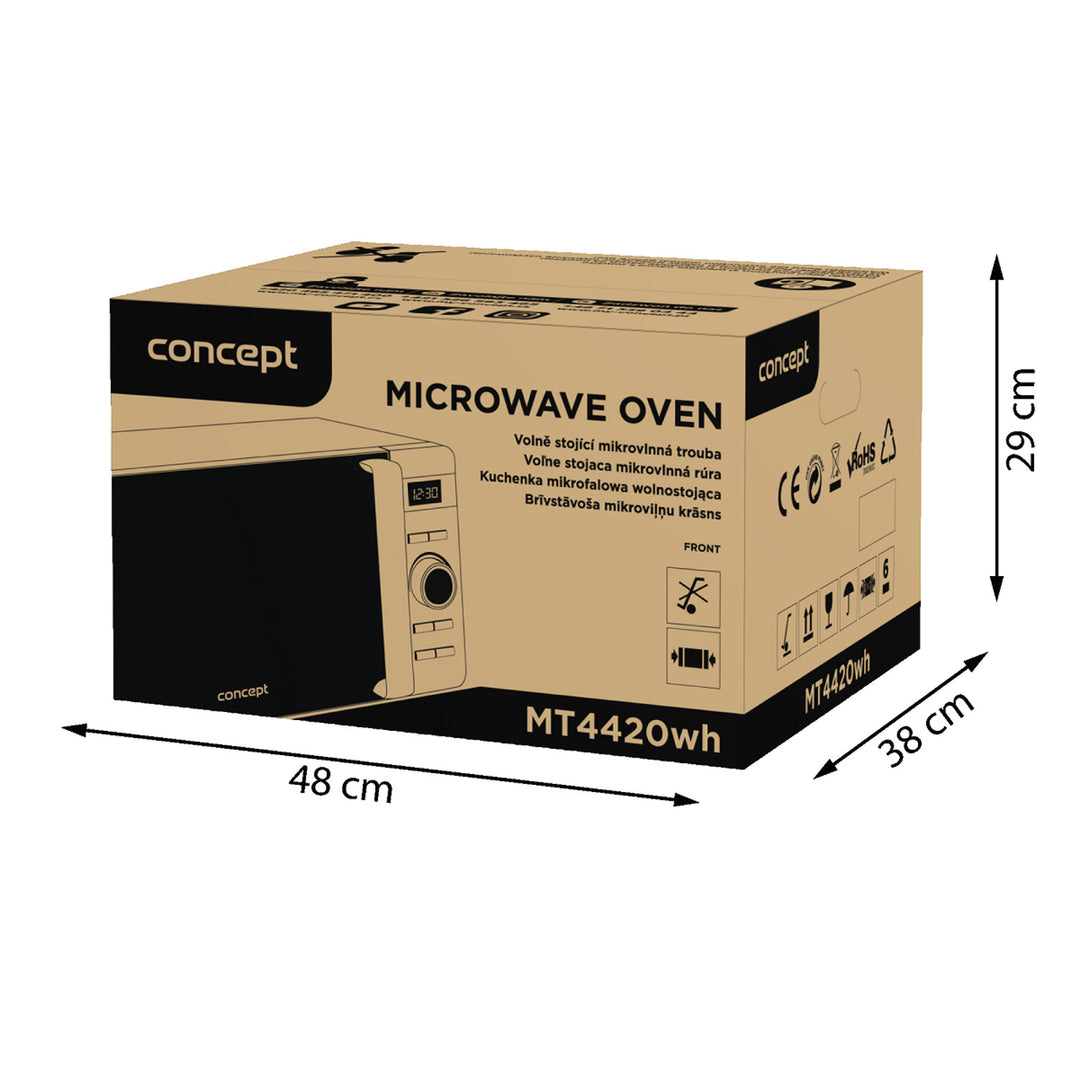 Concept-Mikrowelle, 5 Leistungsstufen, Auftaufunktion, Fassungsvermögen 20 l, Leistung 800 W, Farbe: Weiß, MT4420wh