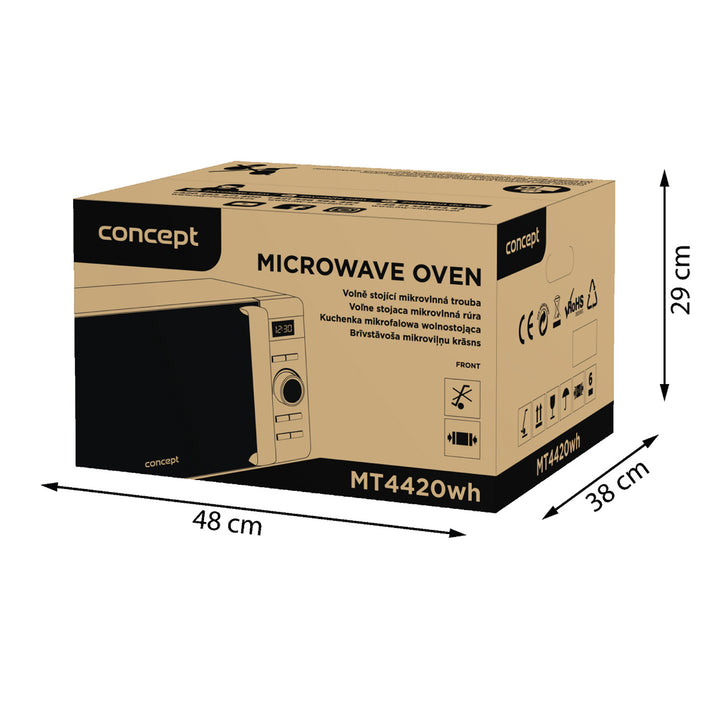 Concept-Mikrowelle, 5 Leistungsstufen, Auftaufunktion, Fassungsvermögen 20 l, Leistung 800 W, Farbe: Weiß, MT4420wh