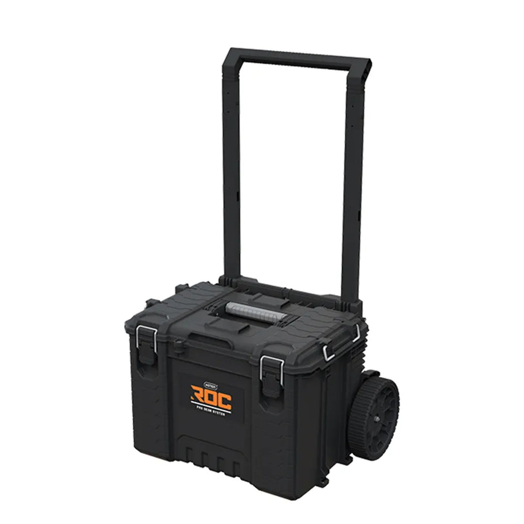 Set mit 3 Werkzeugkisten Keter ROC Pro Gear 2.0, Gesamtfassungsvermögen 110 l, Schutzklasse IP65, abnehmbarer Teleskopgriff, mit Vorhängeschloss verschließbar, 256982