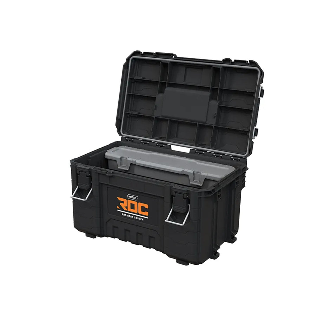 Set mit 3 Werkzeugkisten Keter ROC Pro Gear 2.0, Gesamtfassungsvermögen 110 l, Schutzklasse IP65, abnehmbarer Teleskopgriff, mit Vorhängeschloss verschließbar, 256982