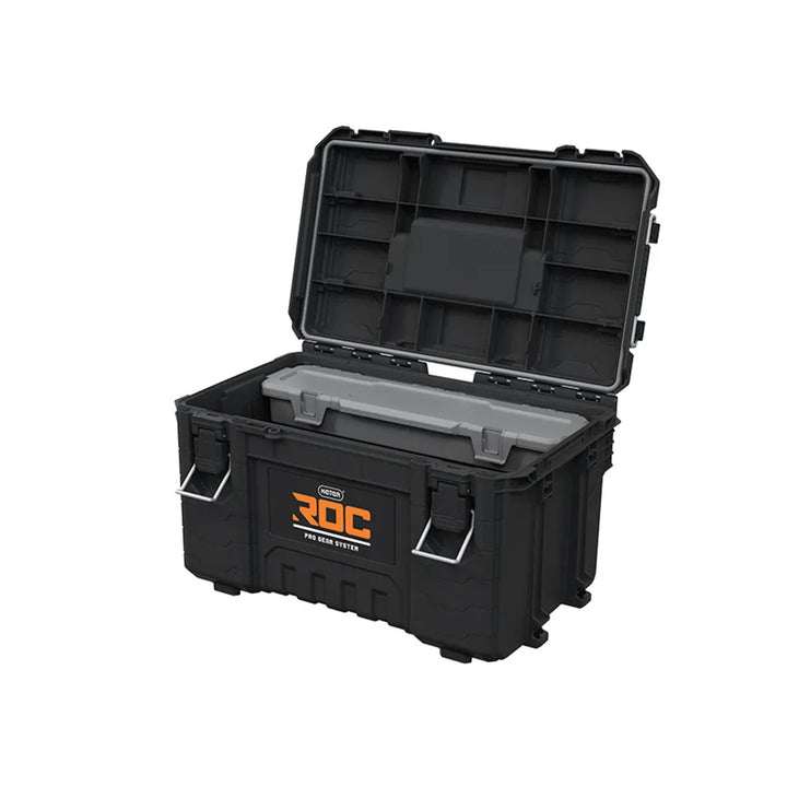 Set mit 3 Werkzeugkisten Keter ROC Pro Gear 2.0, Gesamtfassungsvermögen 110 l, Schutzklasse IP65, abnehmbarer Teleskopgriff, mit Vorhängeschloss verschließbar, 256982